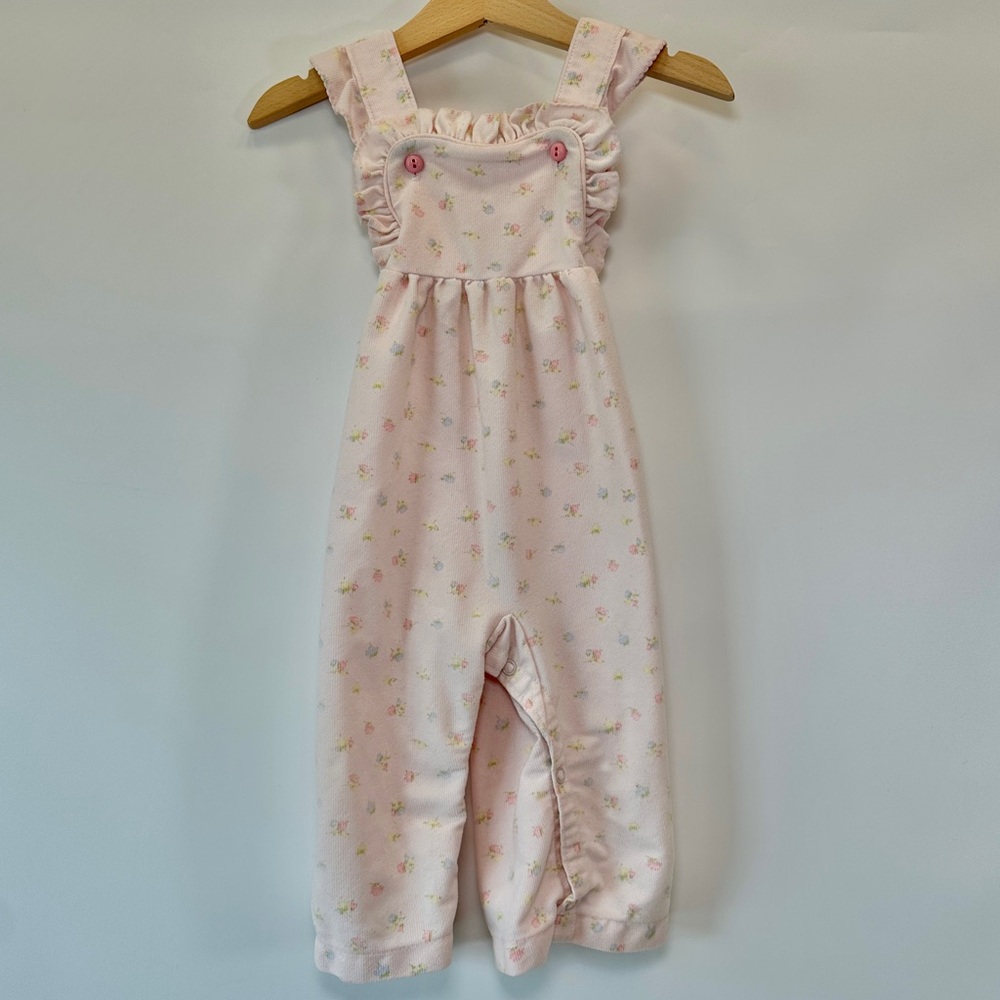 VTG Carter’s 18 Months Floral Light Corduroy Frilly Overalls Made‎ In USA